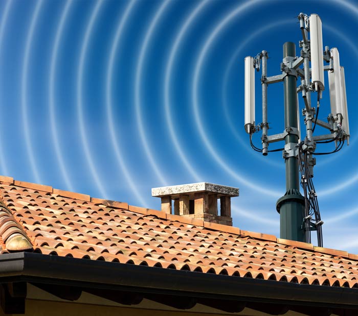 A 5g tower emitting electromagnetic waves